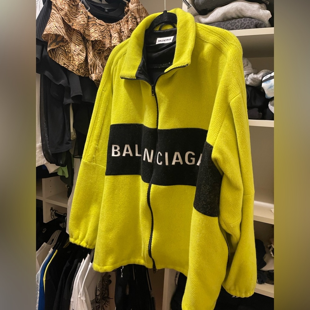Balenciaga oversized logo color block wool blend track jacket